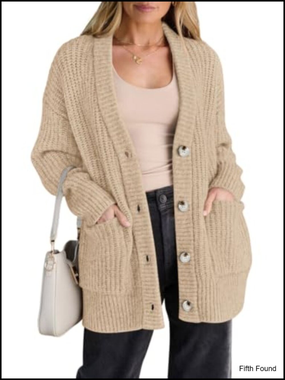 Oversized Button Up Cardigan Chunky Knit Long Sleeve Sweater with Pockets